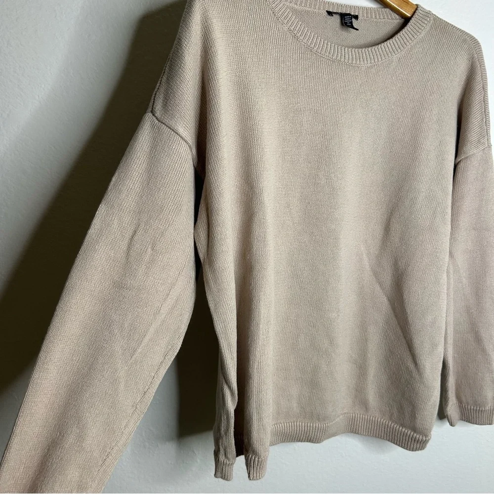 Eileen Fisher Organic Cotton Linen Tan Neutral Knit Pullover Sweater